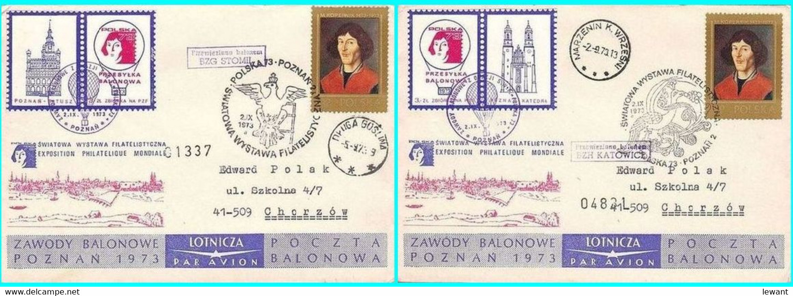 1973 Balloon Mail - Transported In A Balloon BZG KATOWICE And BZG STOMIL (Copernicus) - Ballonpost