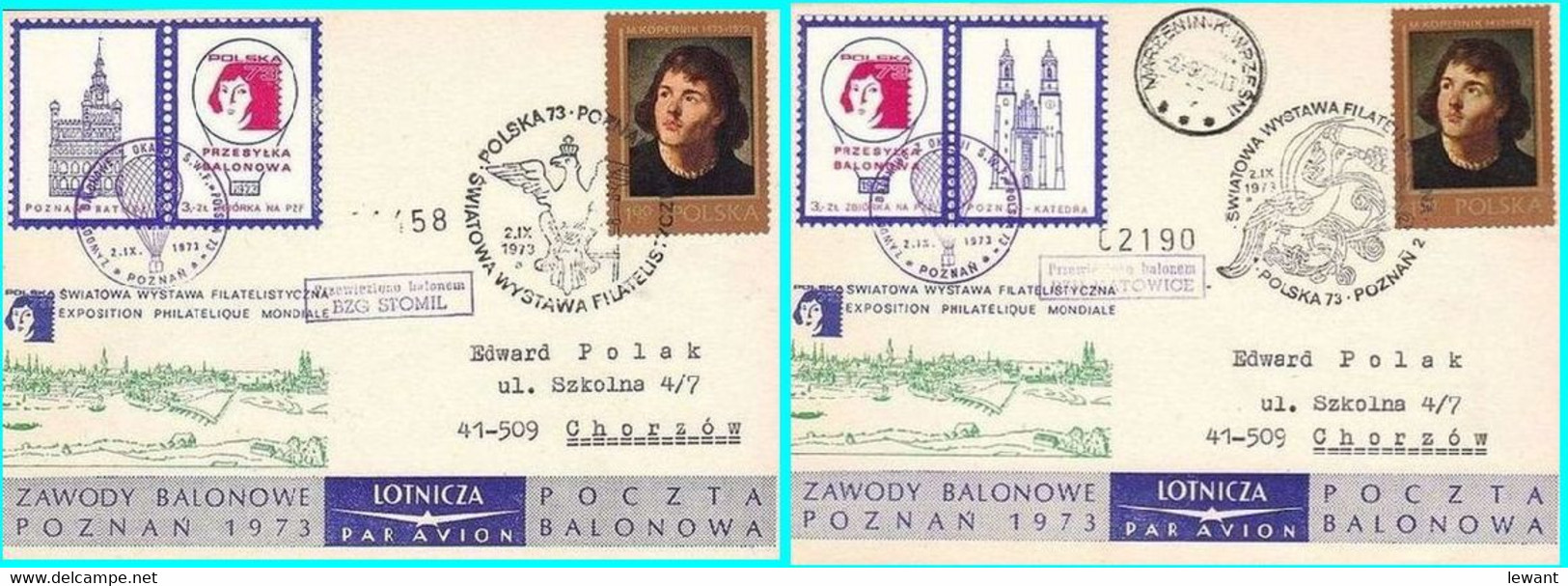 1973 Balloon Mail - Transported In A Balloon BZG KATOWICE And BZG STOMIL (Copernicus) - Ballonpost