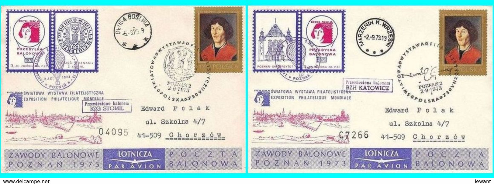 1973 Balloon Mail - Transported In A Balloon BZG KATOWICE And BZG STOMIL (Copernicus) - Ballonpost