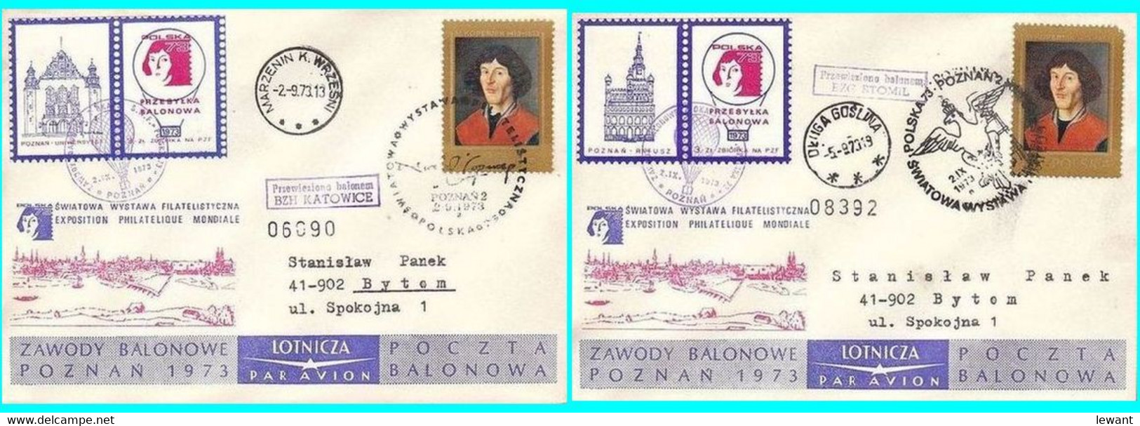 1973 Balloon Mail - Transported In A Balloon BZG KATOWICE And BZG STOMIL (Copernicus) - Balloons