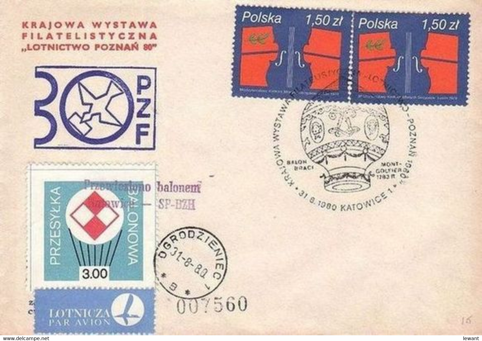 1980 Balloon Mail - Transported In A Balloon KATOWICE - SP-BZH - Palloni