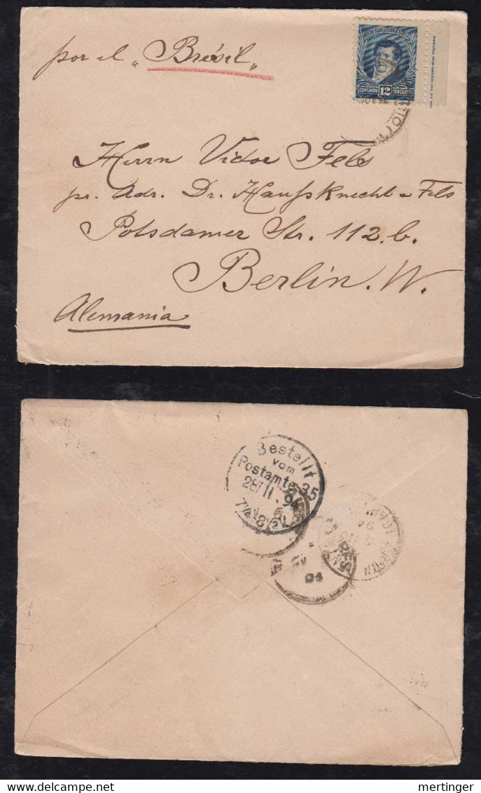 Argentina 1894 Cover To BERLIN Germany 12c With ABN Imprint In Margin - Brieven En Documenten