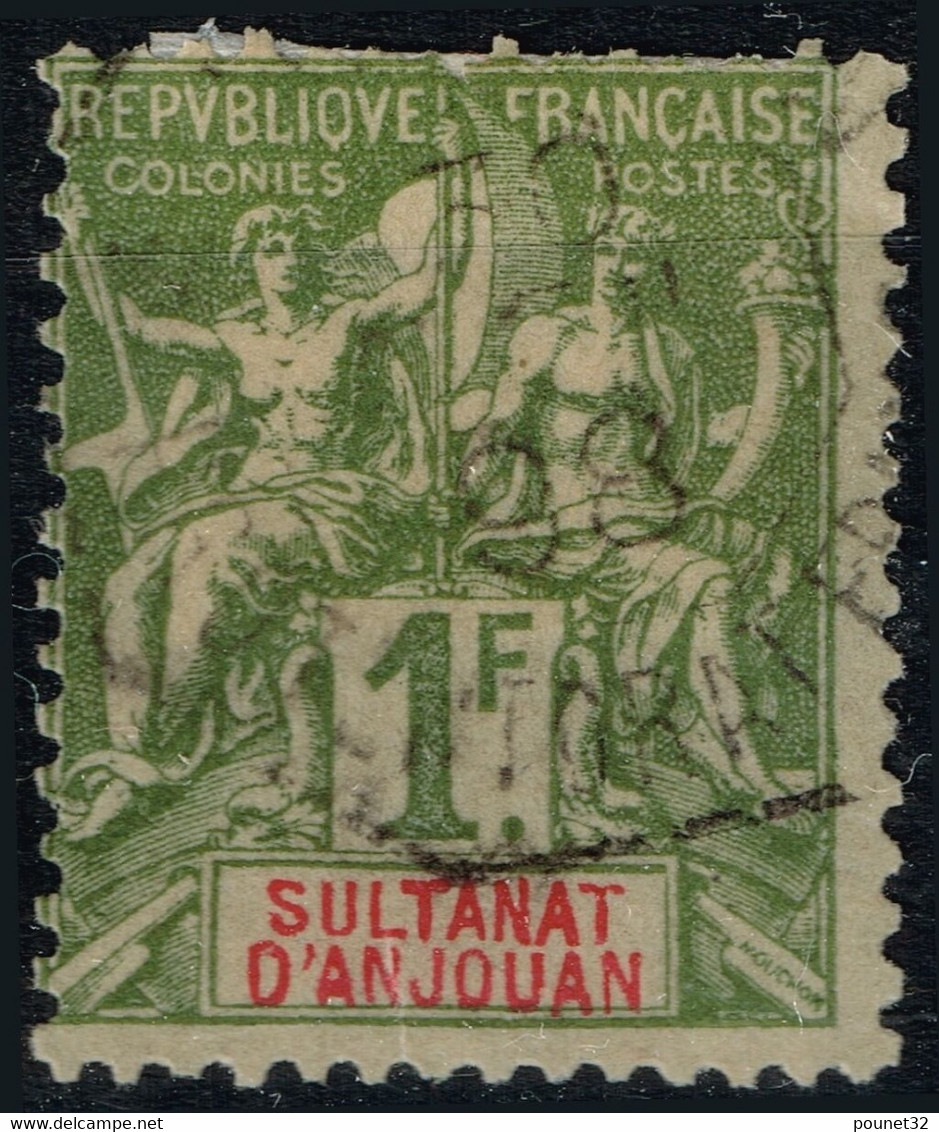 SULTANAT D' ANJOUAN : TYPE GROUPE 1F OLIVE N° 13 OBLITERATION LEGERE COTE 100 € - A VOIR - Usati