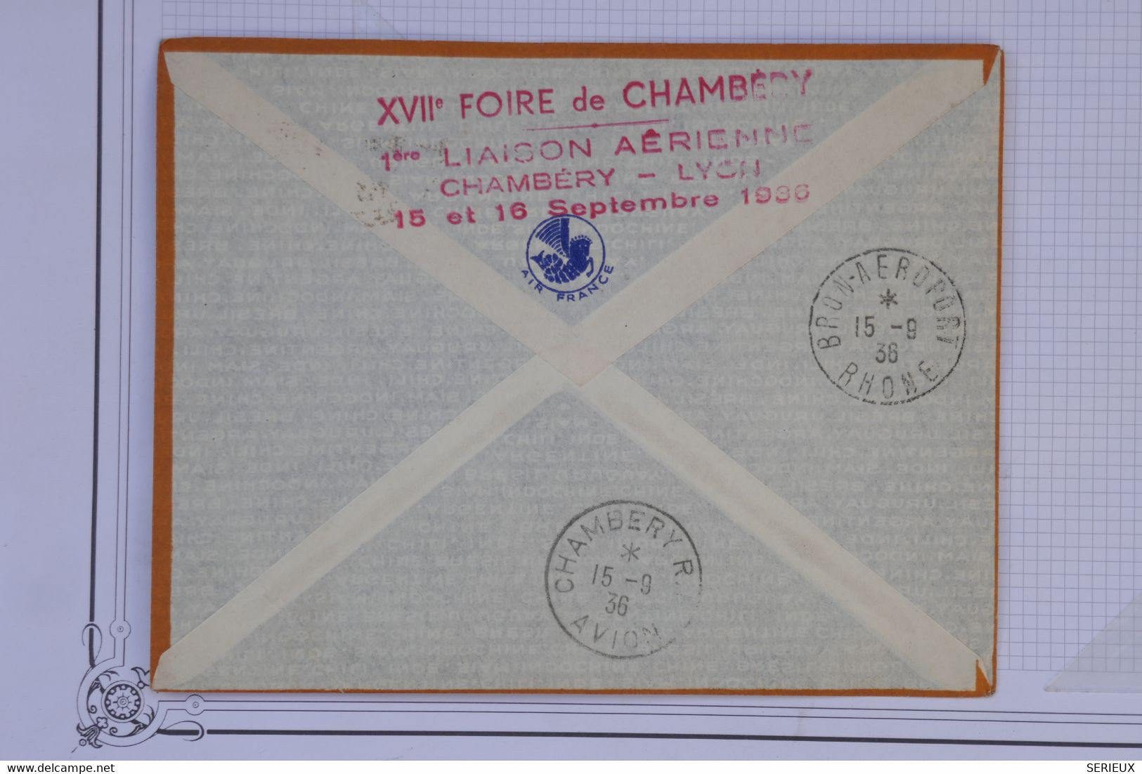 AV4  FRANCE   BELLE LETTRE  1938  1ER VOL  LE BOURGET CHAMBERY ++CACHET ROUGE VERSO +AFFRANCH.  PLAISANT - 1960-.... Briefe & Dokumente