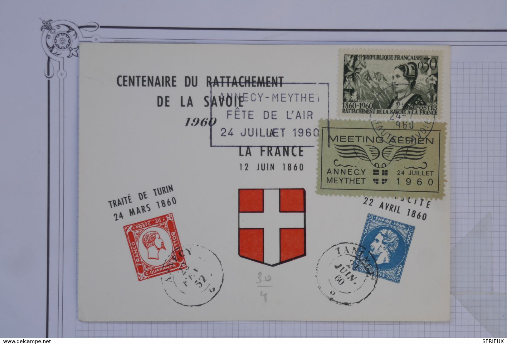 AV4  FRANCE  BELLE CARTE PLEINE DE SENS 1960 VIGNETTE +MEETING AERIEN ANNECY +RATACH. SAVOIE  +AFFRANCH.  PLAISANT - 1960-.... Cartas & Documentos