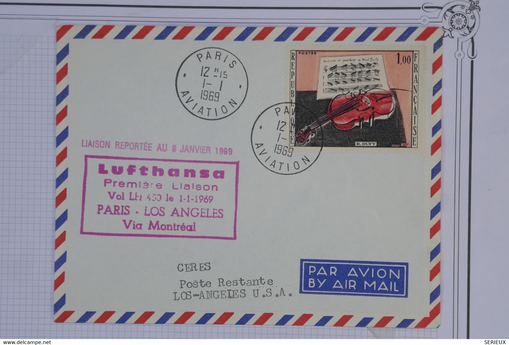 AV4  FRANCE  BELLE LETTRE  1960  LUFTHANSA PARIS LOS ANGELES USA +AFFRANCH.  PLAISANT - 1960-.... Briefe & Dokumente