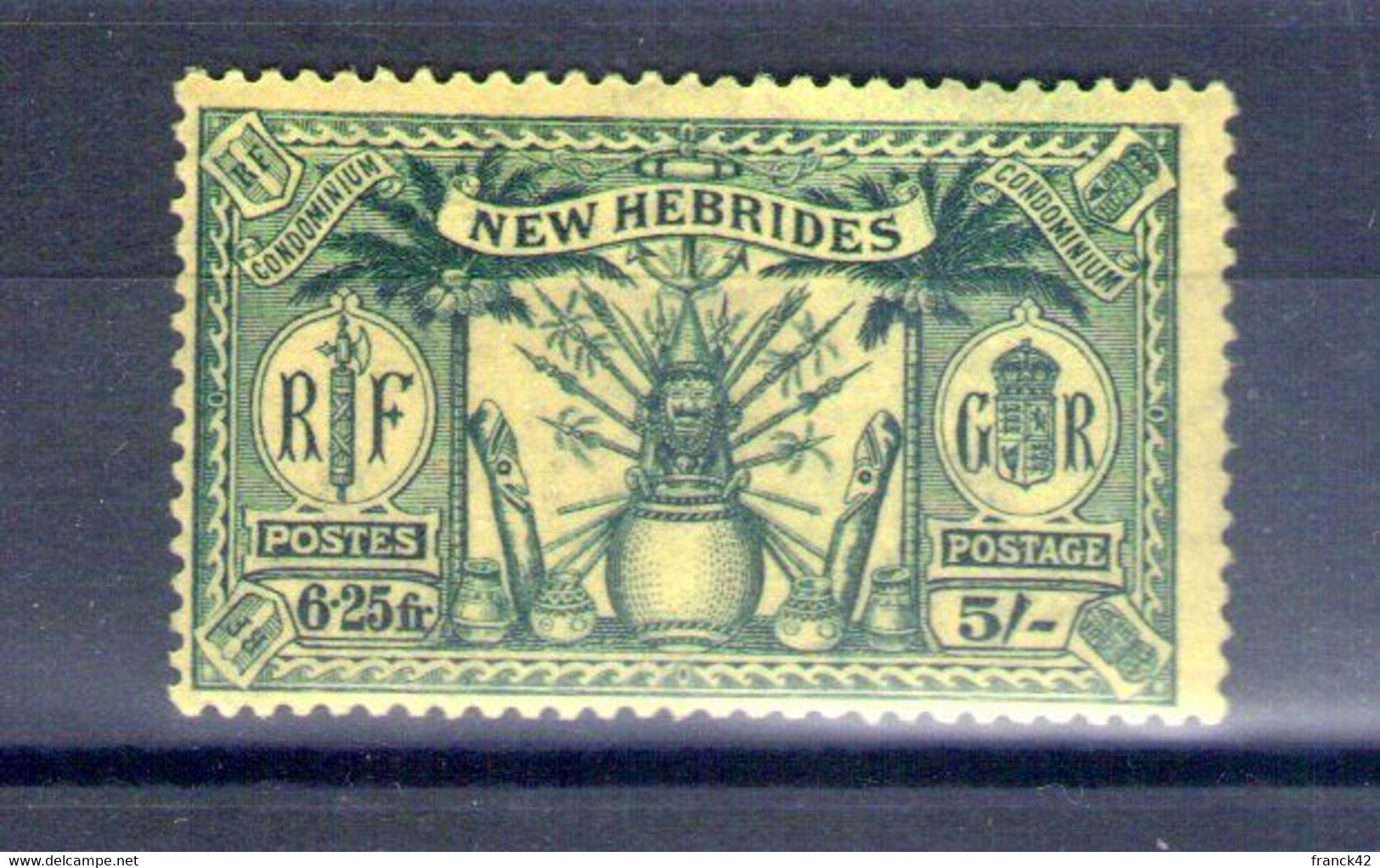 Nouvelles Hébrides. 6,25f/ 5s. Vert Sur Jaune . Légende Anglaise - Unused Stamps