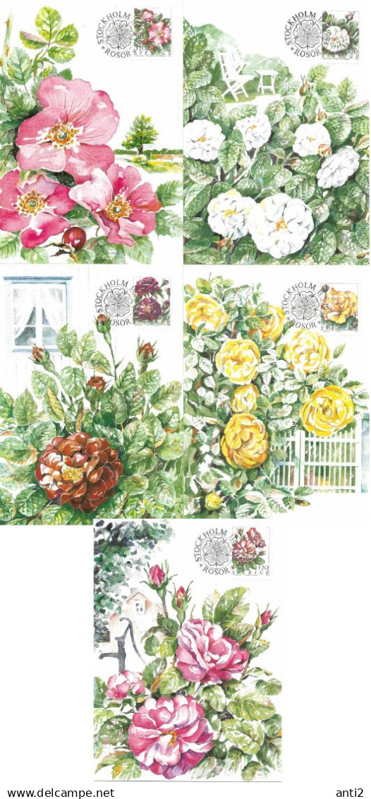 Sweden 1994 Roses  - Mi 1823 - 1827   On Five Maximumcards - Covers & Documents