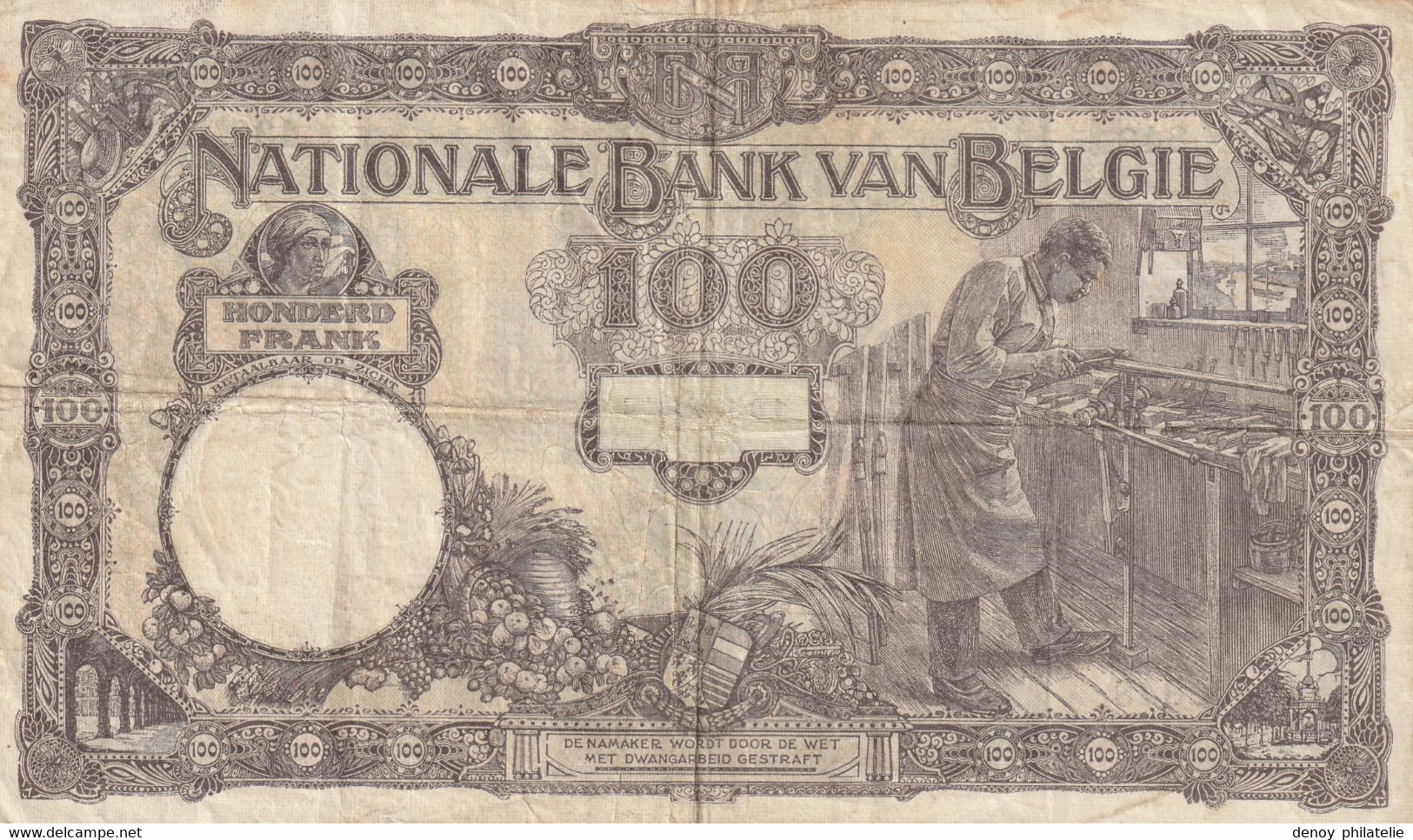 Belgique Billet De 100 Francs Du 24 08 1921 De Multiple Plis Et Froissure - 100 Francs & 100 Francs-20 Belgas