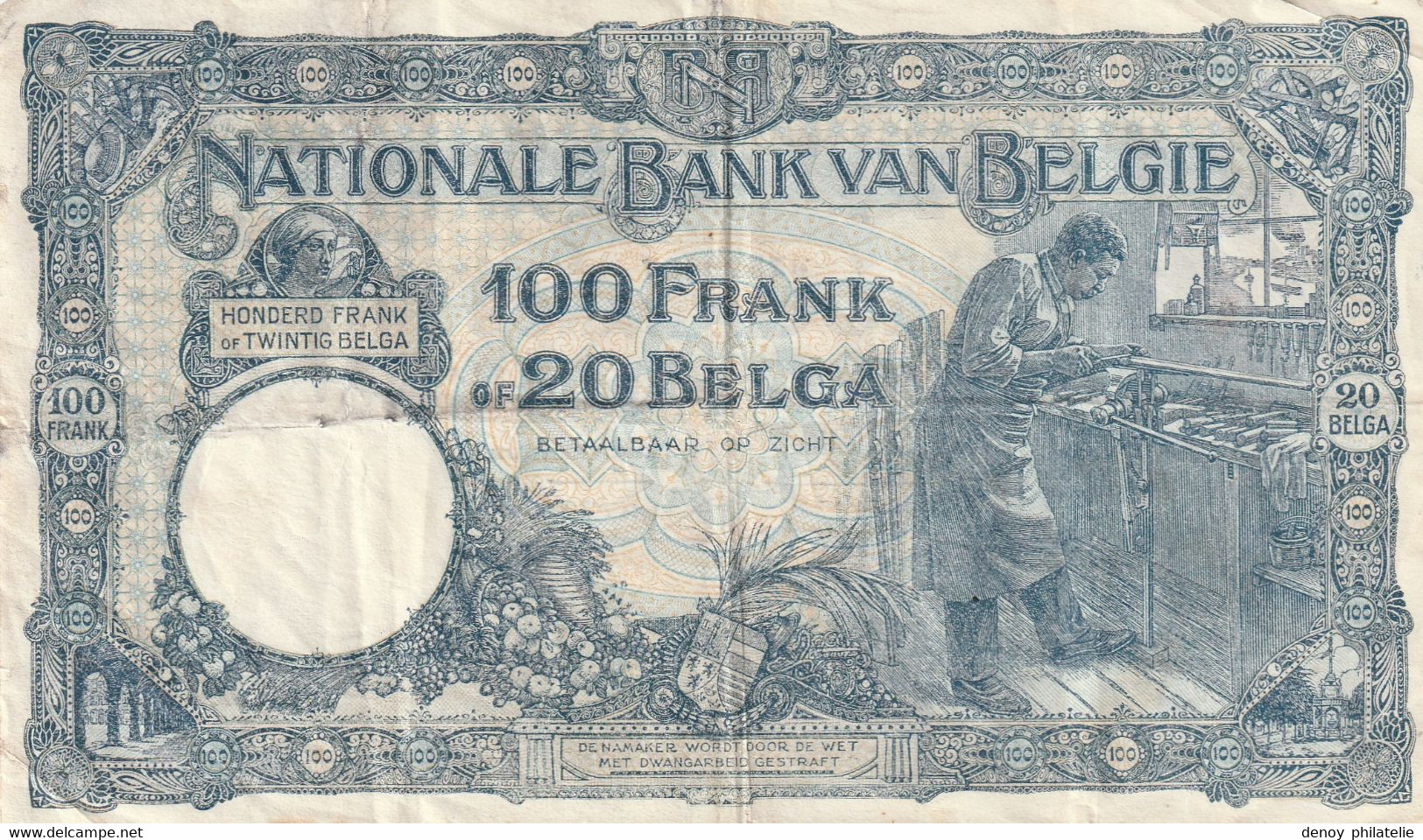 Belgique Billet De 100 Francs Du 08 06 1929  Plis Et Froissures Mais Avec Son Craquant - 100 Frank & 100 Frank-20 Belgas