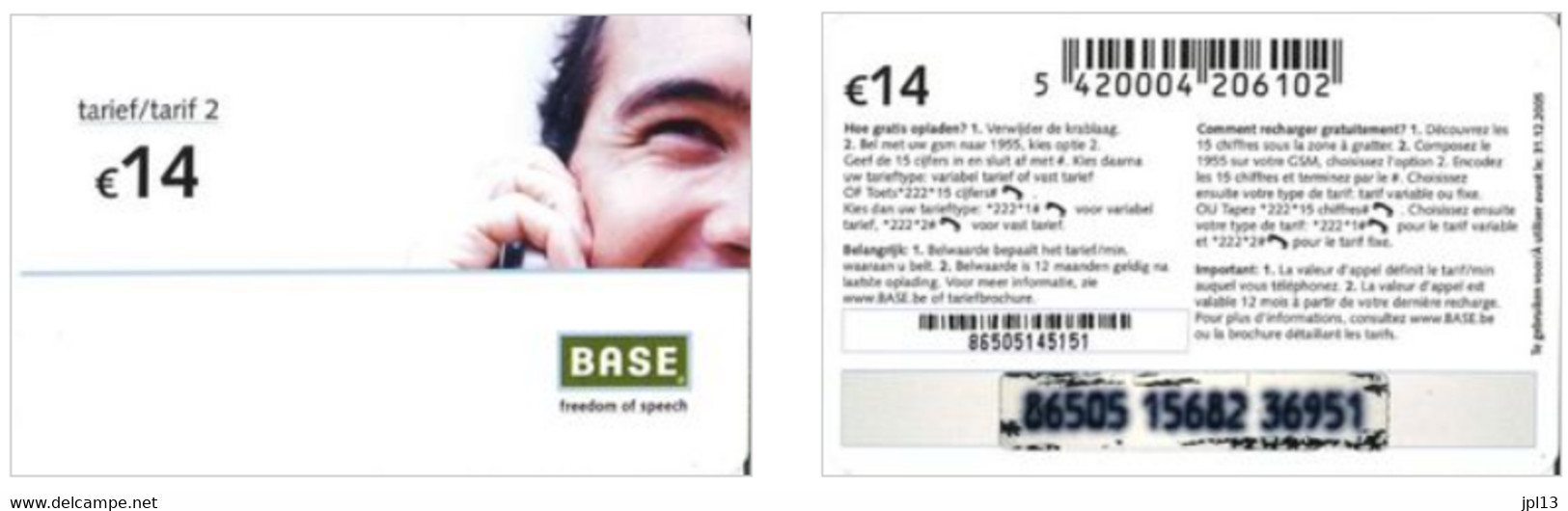 Recharge GSM Belgique Base - Man Smiling - Tarief/Tarif 2 (Little 14), Série 86506 - Carte GSM, Ricarica & Prepagata