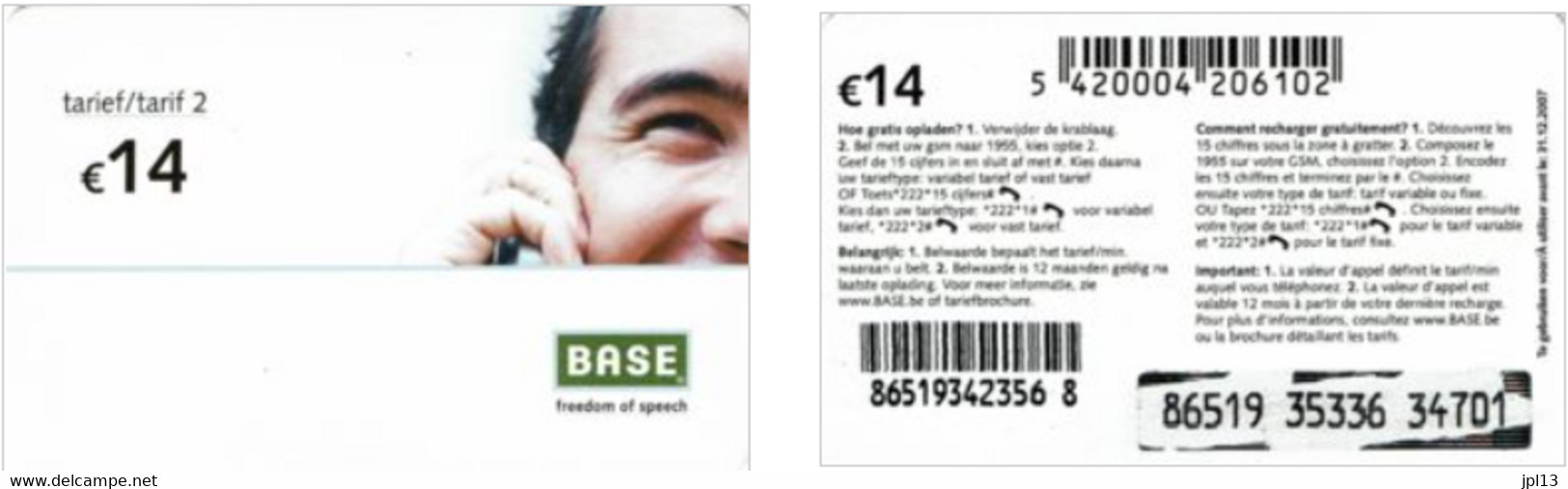 Recharge GSM Belgique Base - Man Smiling - Tarief/Tarif 2 (Little 14), Série 86519 - GSM-Kaarten, Herlaadbaar & Voorafbetaald