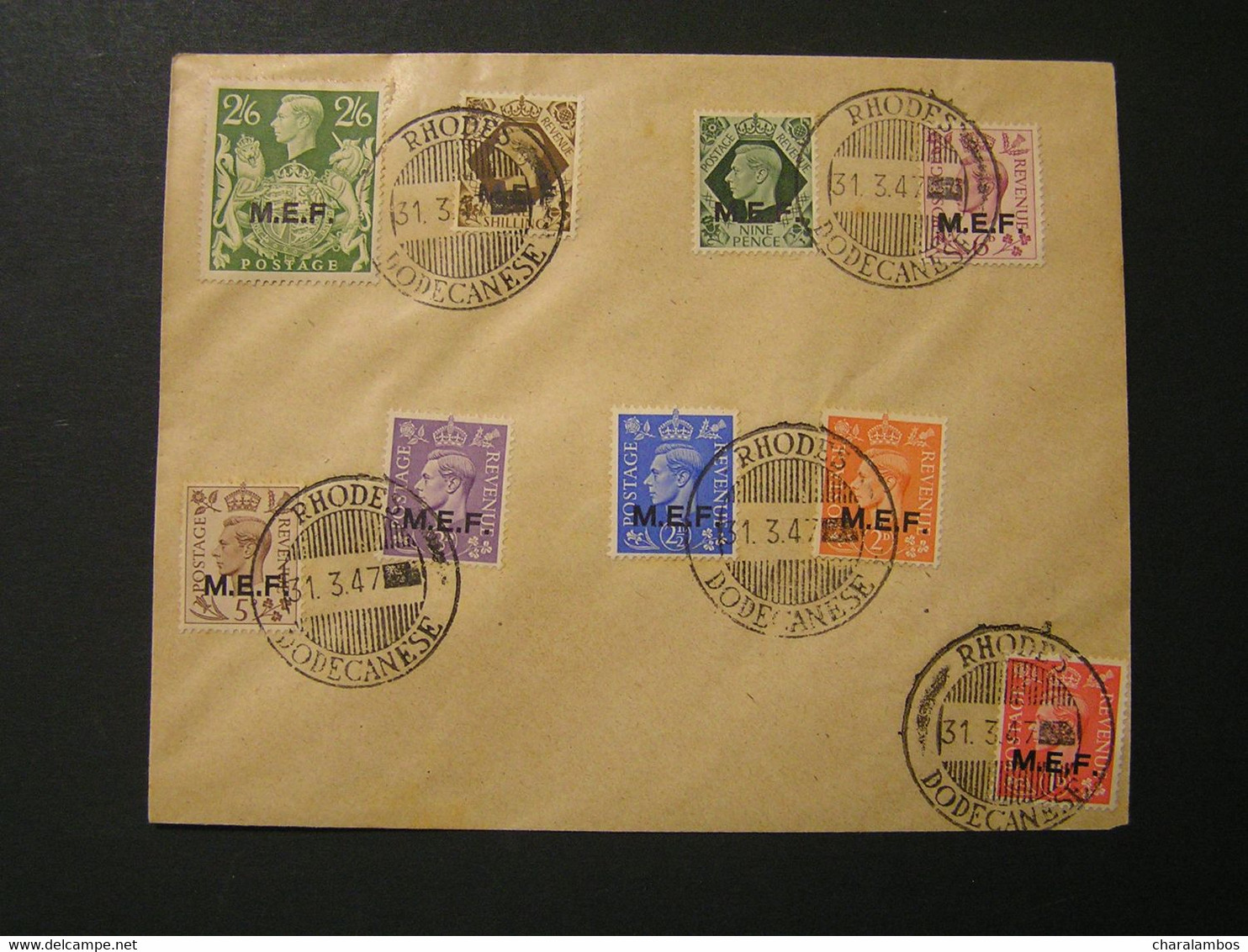 GREECE 1945 BRITISH MILITARY ADMINISTRATION ISSE M.E.F. Overprints Definitive Cover 31-3-47.. - Dodecanese