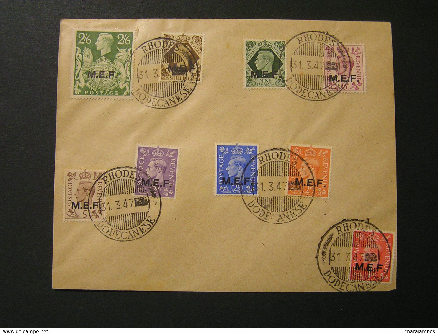 GREECE 1945 BRITISH MILITARY ADMINISTRATION ISSE M.E.F. Overprints Definitive Cover 31-3-47.. - Dodekanisos