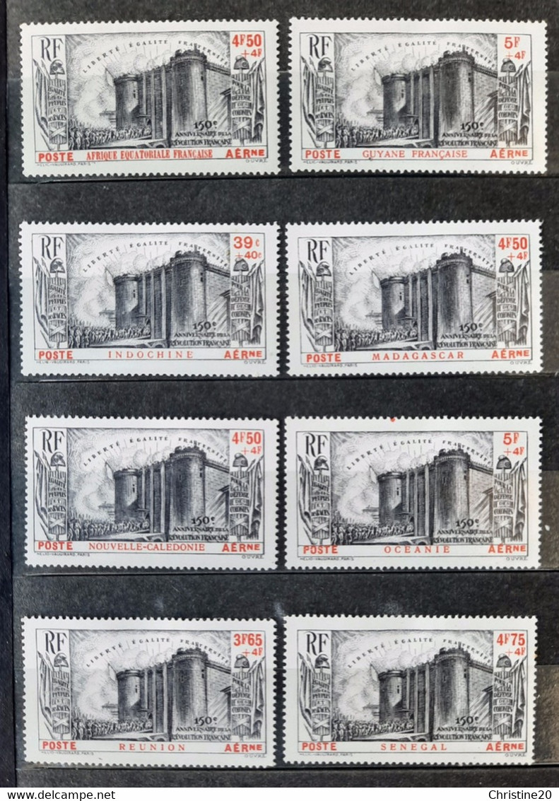 France Grandes Series Coloniales 1939 150 Anniversaire De La Révolution Française  8 Timbres  * TB Cote 285€ - 1939 150e Anniversaire De La Révolution Française