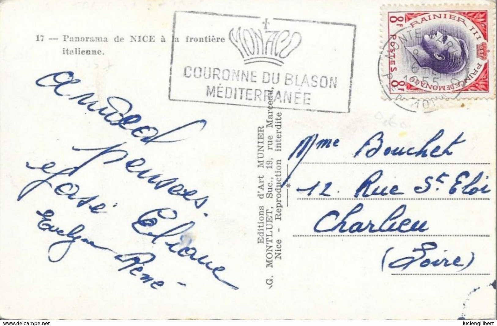 MONACO   -  TIMBRE N°  422  -   PRINCE REINIER III  -  AU TARIF DU  6;1;1949 Au 30.6.1957 -  1955 - Marcofilia