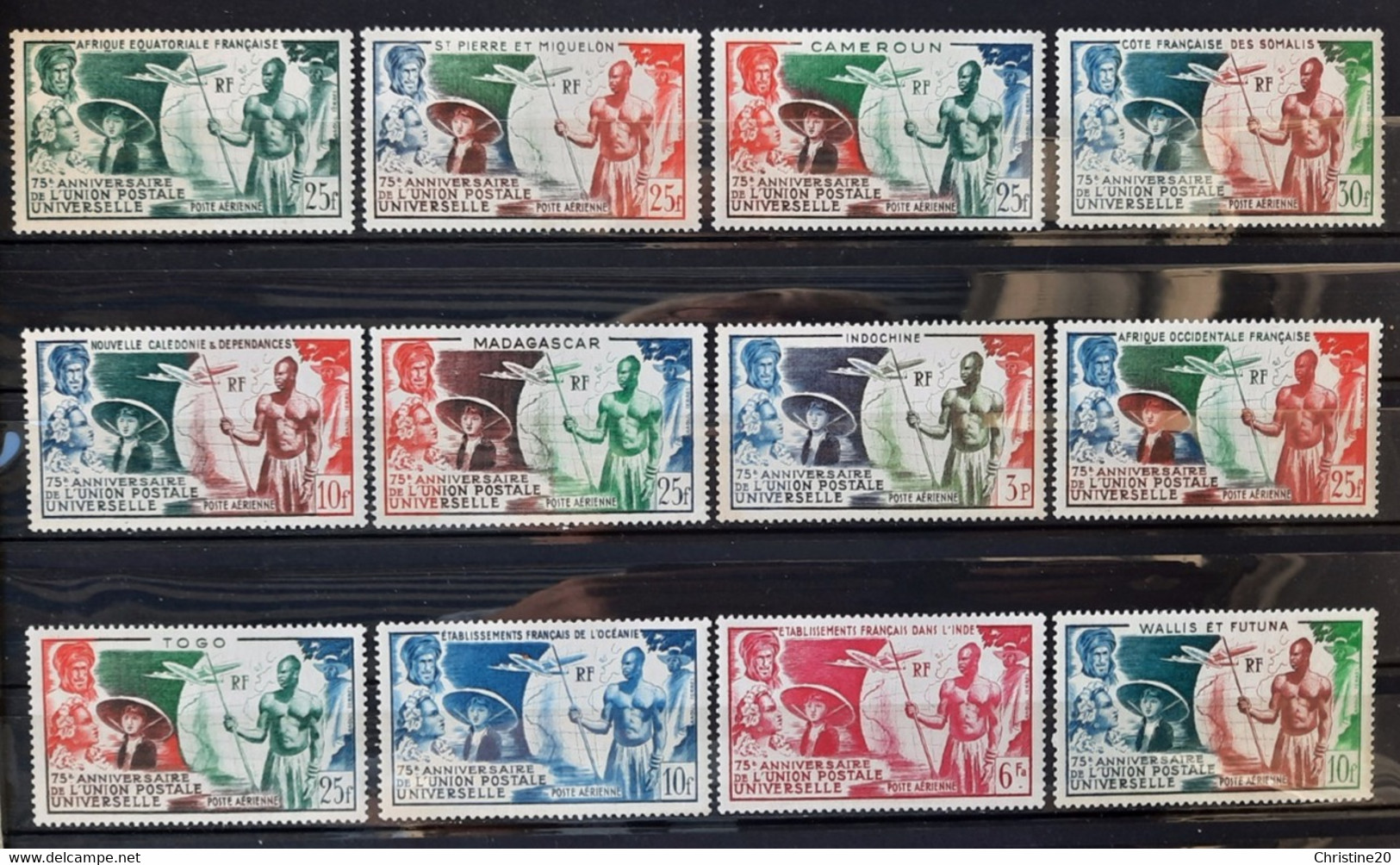 France Grandes Series Coloniales 1949 Anniversaire De L'UPU  12 Timbres  ** TB Cote 187€ - 1949 75e Anniversaire De L'UPU