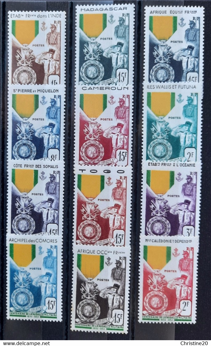 France Grandes Series Coloniales 1952 Centenaire De La Médaille Militaire 12 Timbres ** TB Cote 193€ - 1952 Centenaire De La Médaille Militaire