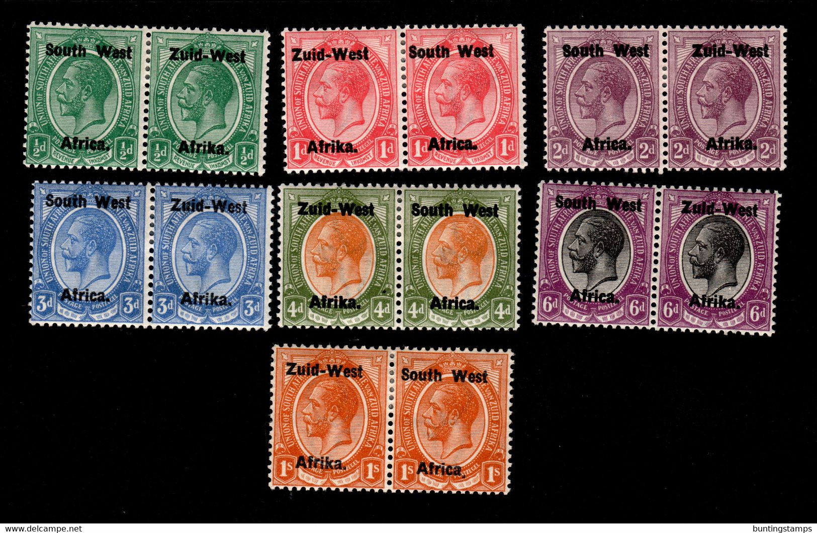 South West Africa 1923 KGV Bilingual Pairs Short Set To 1/= Lightly Mounted Mint - South West Africa (1923-1990)