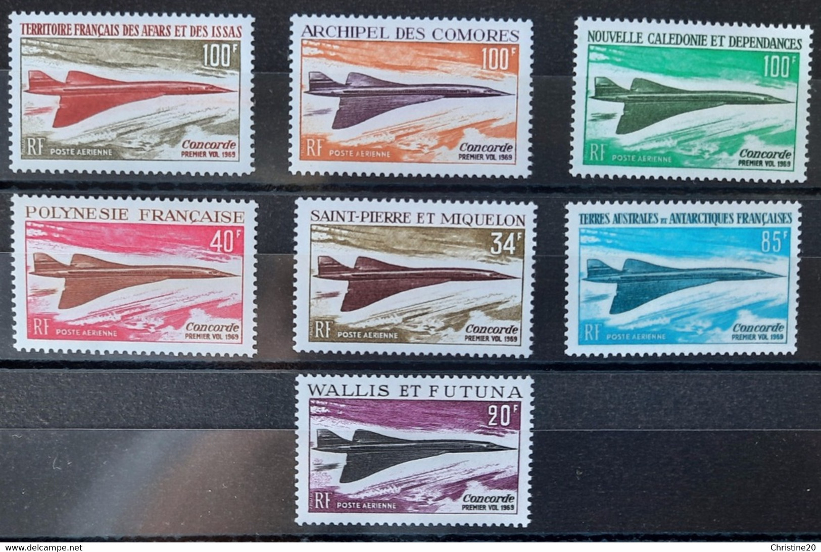 France Grandes Series Coloniales 1969 Avion Supersonique Concorde 7 Timbres ** TB Cote +316€ - 1969 Avion Supersonique Concorde