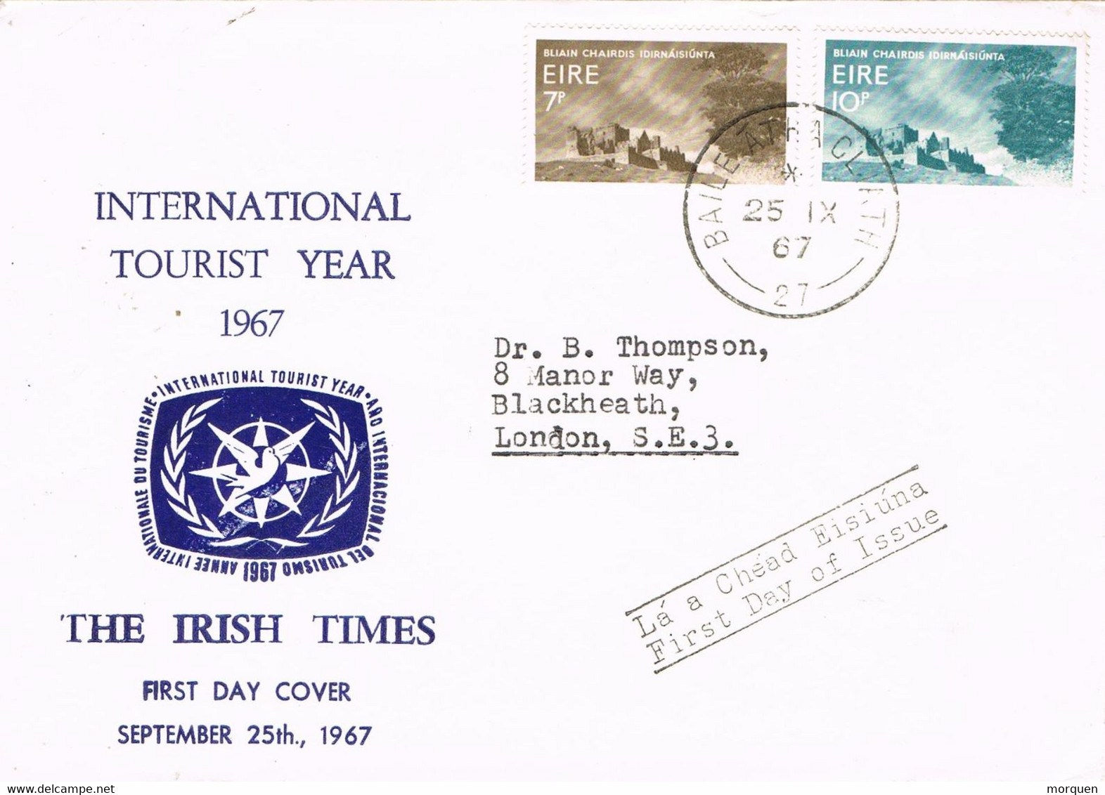 44992. Carta BAILE ATHA CLIATH (Dublin) Irlanda 1967.  Turismo. TOURIST Year - Brieven En Documenten