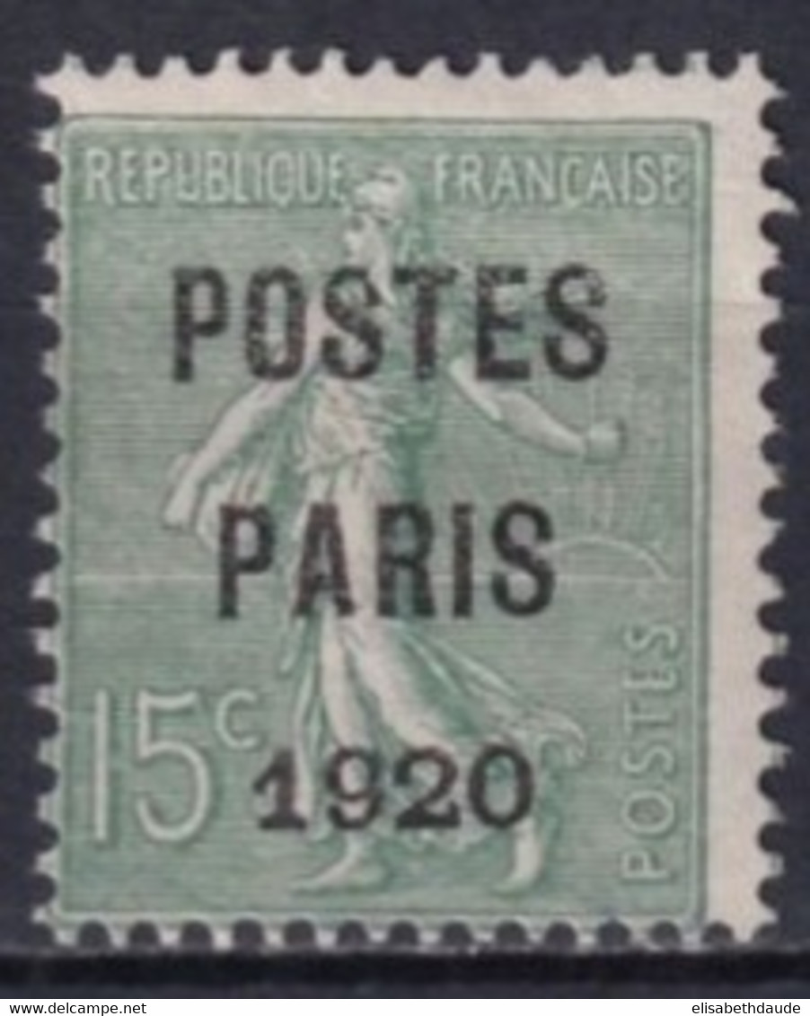 SEMEUSE PREOBLITERE PARIS 1920 - YVERT N°25 SANS GOMME SIGNE BRUN - COTE = 125 EUR. - 1893-1947