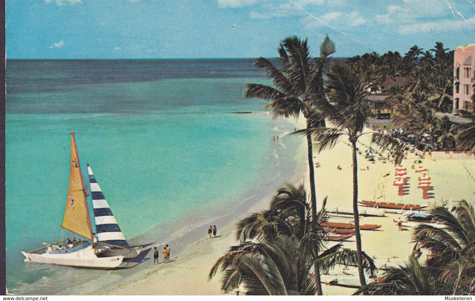 United States PPC Hawaii Waikiki Beach On The Island Of Oahu POTTS POINT NSW Australia 1969 To USA (2 Scans) - Oahu