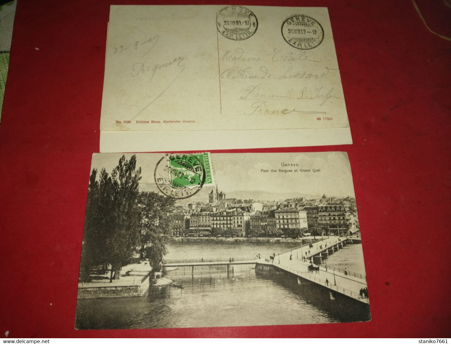 CARTE POSTALE GENEVE SUISSE PONT DES BERGUES ET GRAND QUAI 1909 Voyagé Timbré - Genève