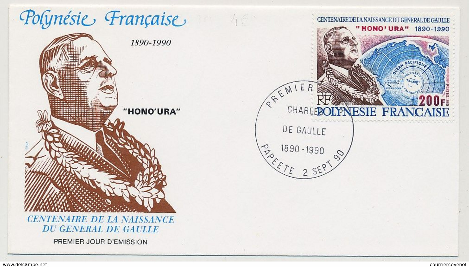 Polynésie Française - FDC 200f - Centenaire De La Naissance Du Général De Gaulle - Papeete - 2 Sept 1990 - De Gaulle (Général)