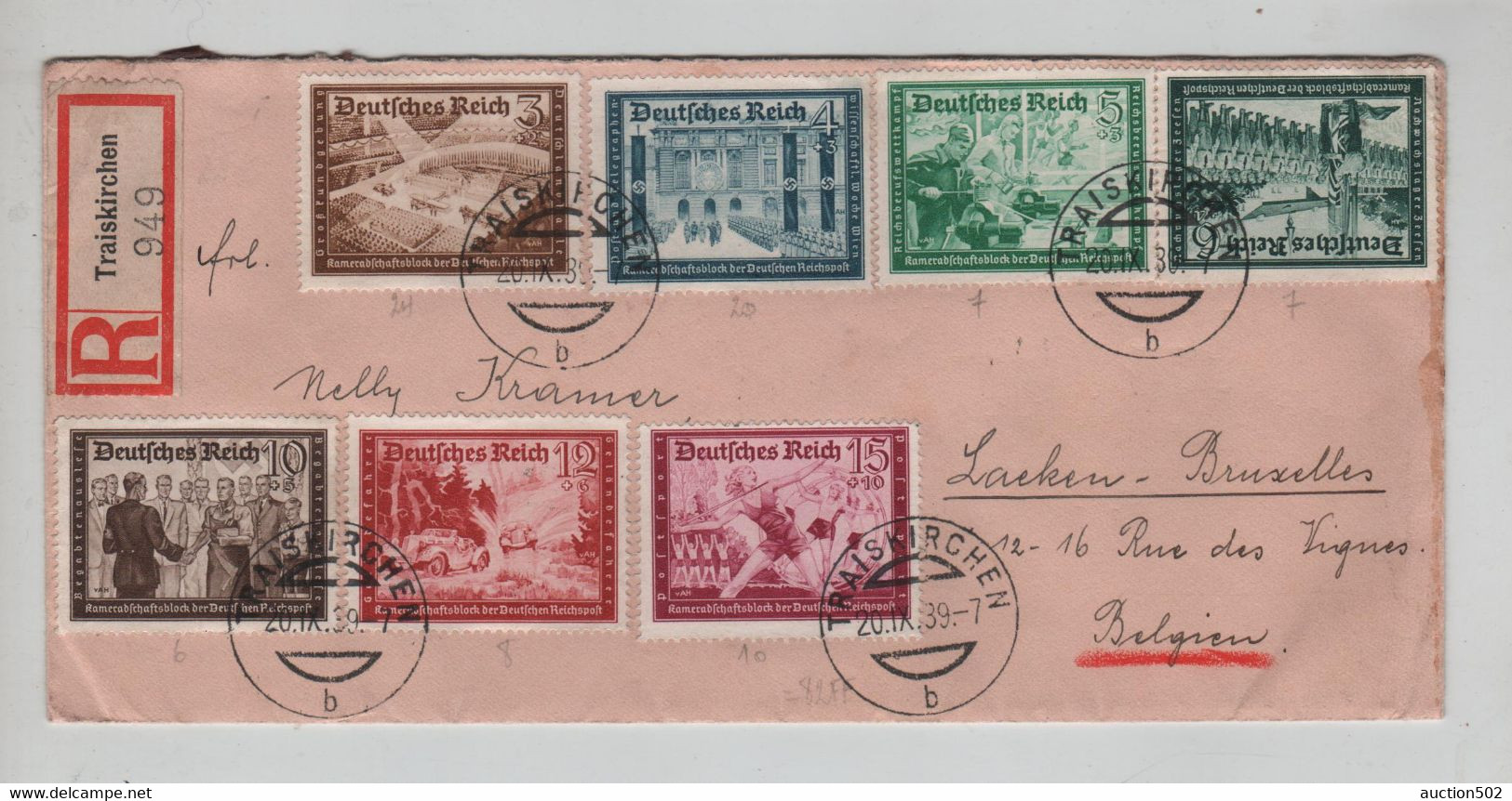 1918PR/ Deutsches Reich Registered Cover Canc. Traiskirchen 1939 > Belgium - Covers & Documents