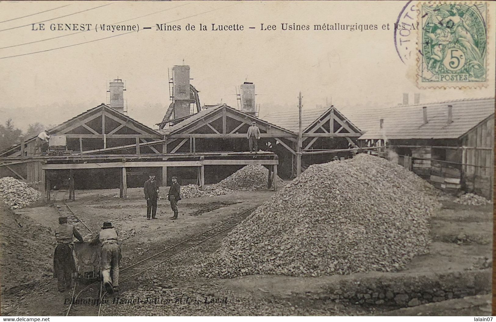 C. P. A. : 53 : LE GENEST : Mines De La Lucette, Les Usines Métallurgiques Et Les Ateliers, Animé, Timbre En 1907 - Le Genest Saint Isle