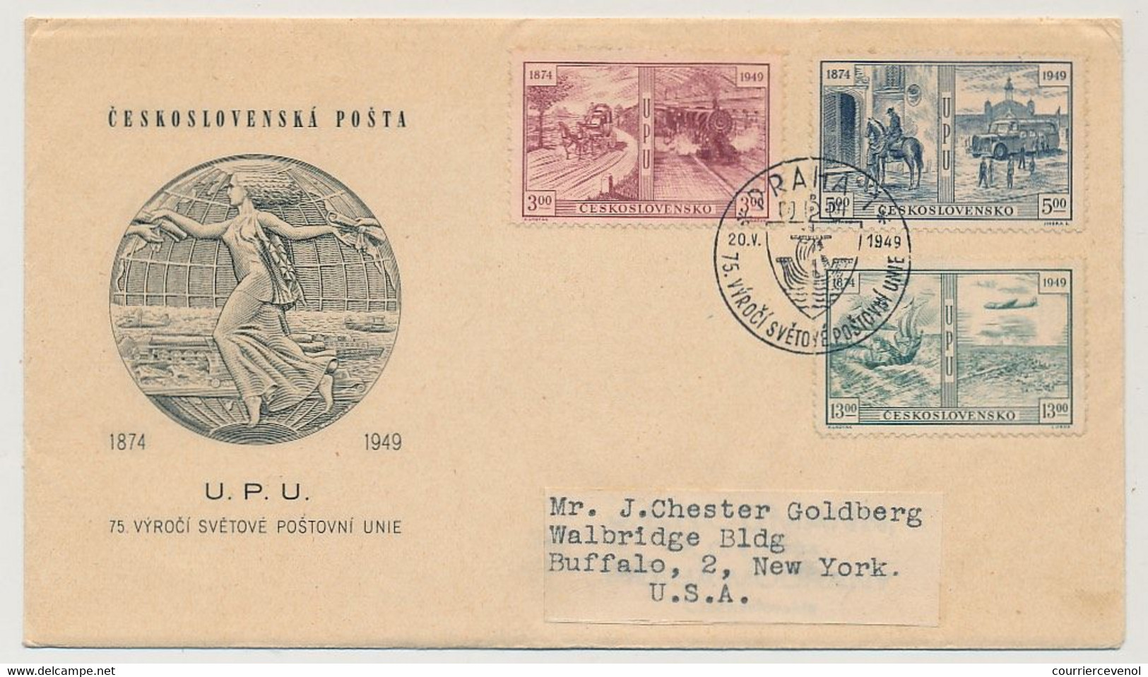 TCHECOSLOVAQUIE - Env FDC - 75eme Anniversaire De L'U.P.U. - Moyens De Transport - Prague - 20/5/1949 - FDC