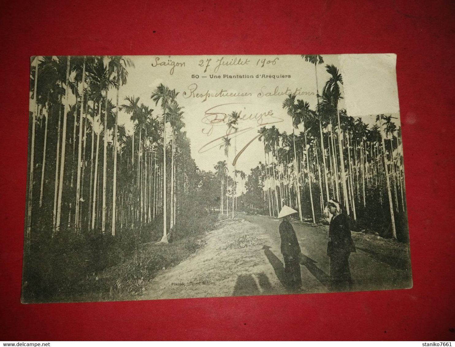 CARTE POSTALE VIETNAM COCHINCHINE SAÏGON N°50 UNE PLANTATION D'AREQUIERS 1906 Voyagé Sans Timbre - Vietnam