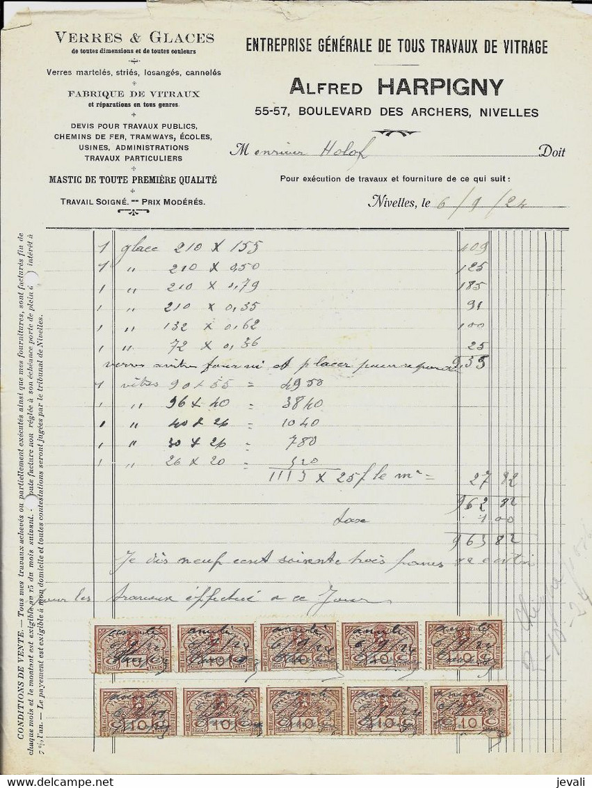 NIVELLES   Alfred Harpigny ( Verres Et Glaces   )   1921 - Andere & Zonder Classificatie