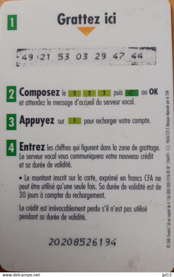 Recharge GSM Côte D'Ivoire Ivoiris Illico 5 000FCFA, Série 2020 Petits Chiffres - Ivoorkust