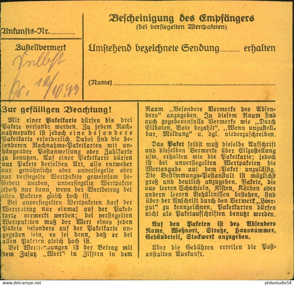 1943, Paketkarte Ab "GUHRAU Kr. Breslau" Mit Landpoststempek - Otros & Sin Clasificación