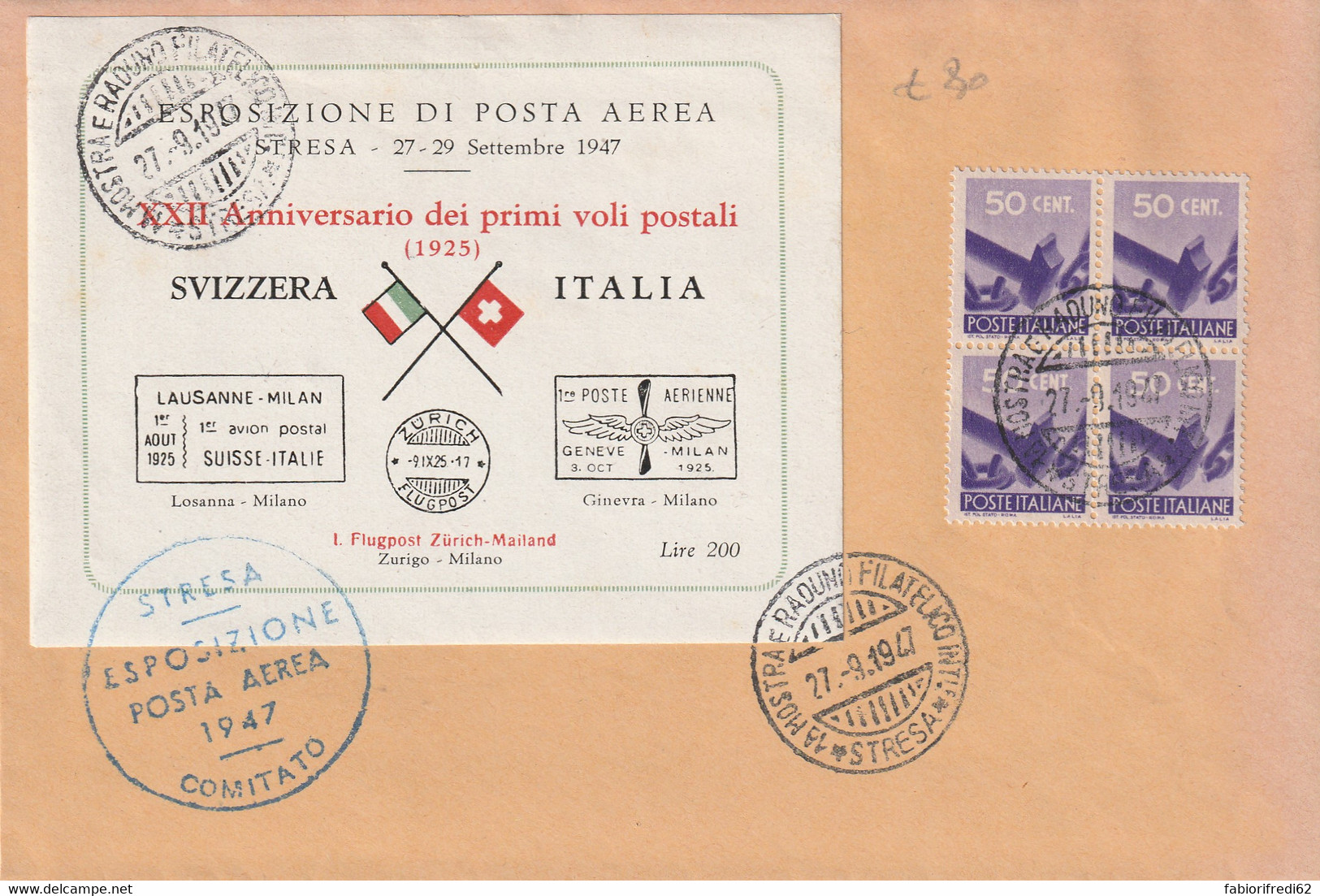 LETTERA 1947 4X50 ANNIVERSARIO PRIMI VOLI POSTALI (RY7271 - 1946-60: Marcophilie