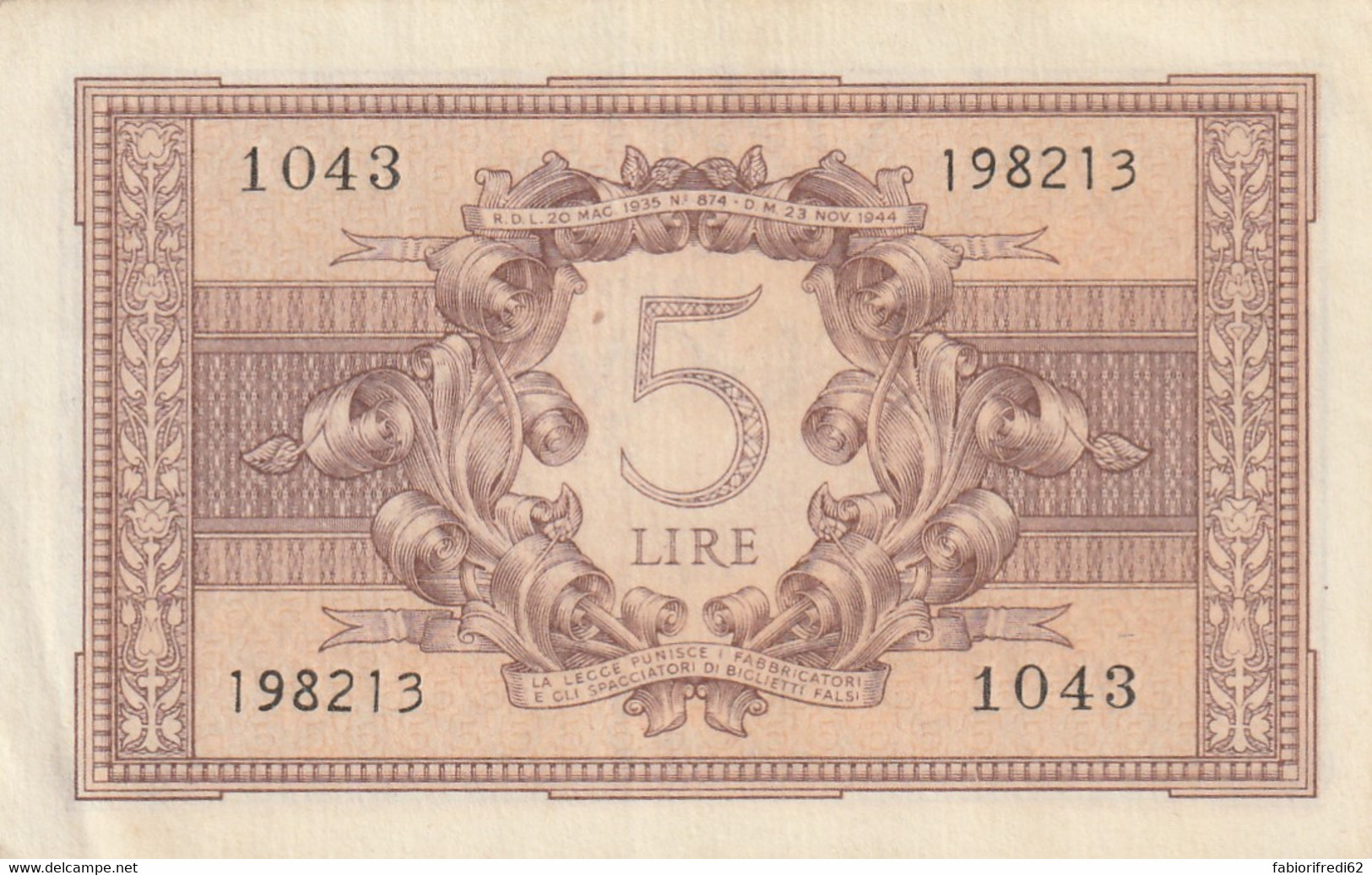 BANCONOTA BIGLIETTO DI STATO LIRE 5 EF (RY7500 - Regno D'Italia – 5 Lire