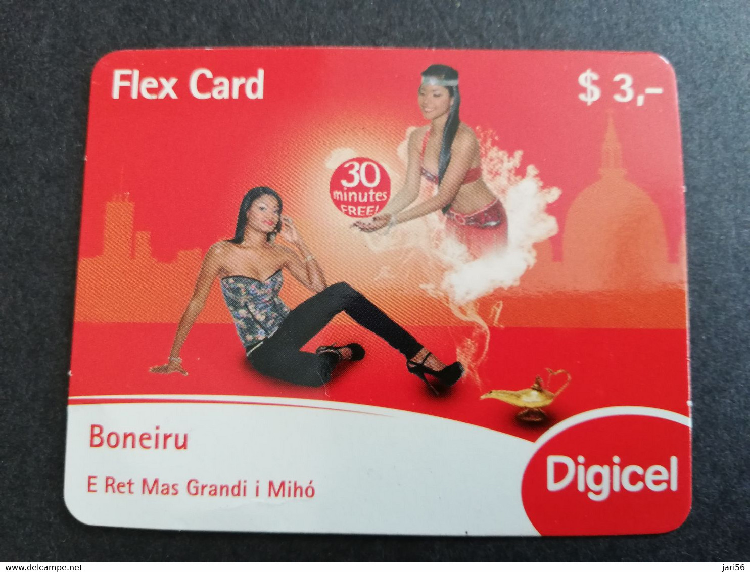 BONAIRE  $ 3, -   DIGICEL FLEXCARD  Genie In Bottle      28/04/2013    ** 9508** - Antille (Olandesi)