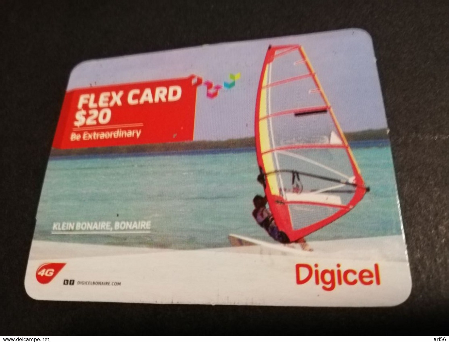 BONAIRE  $ 20, -   DIGICEL FLEXCARD  4G  KLEIN BONAIRE/ WINDSURFING    BONAIRE      28/07/2014   ** 9512** - Antilles (Neérlandaises)