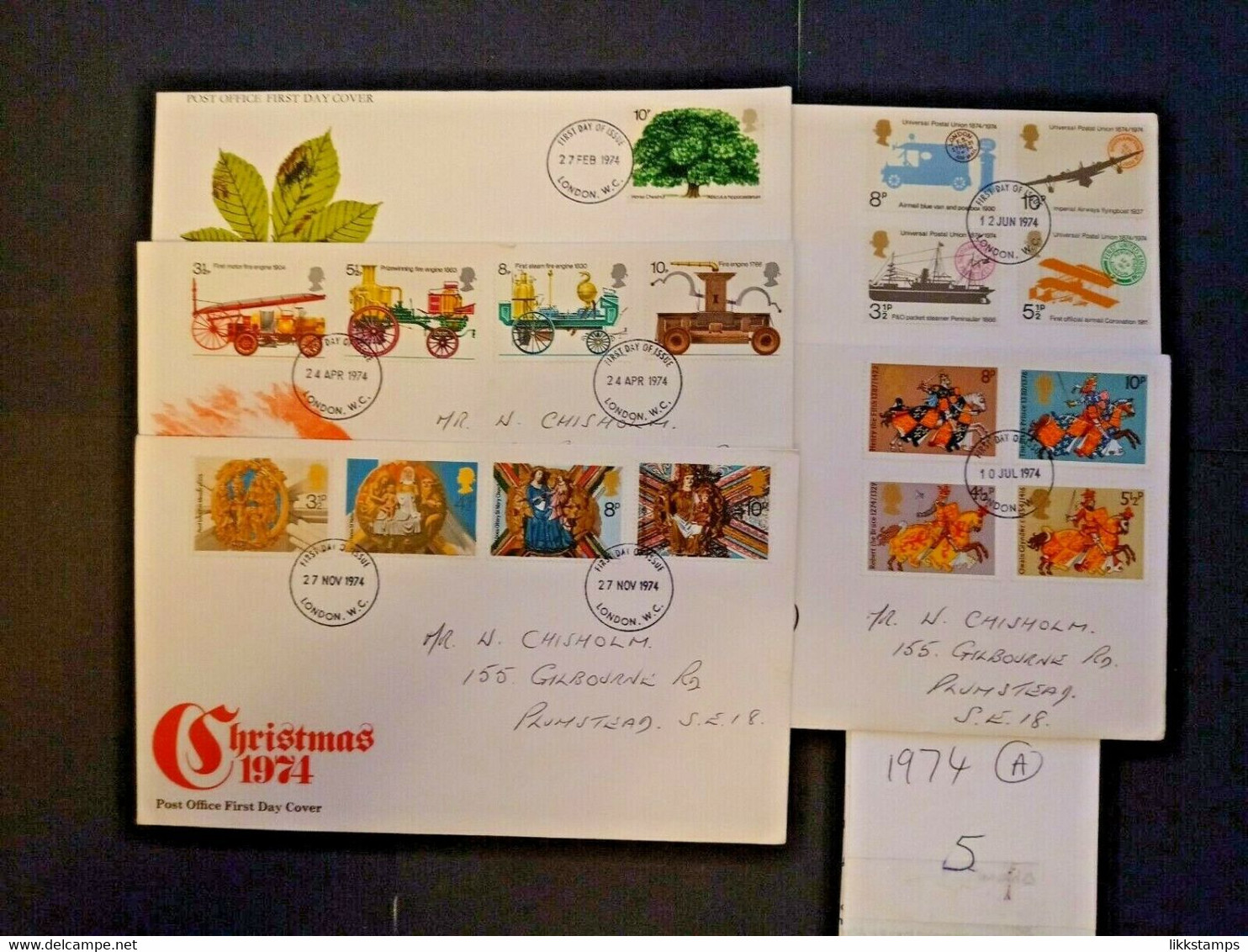 1974 A GROUP OF FIVE FIRST DAY OF ISSUE POSTMARKED COVERS. (A) #01015 - 1971-1980 Dezimalausgaben