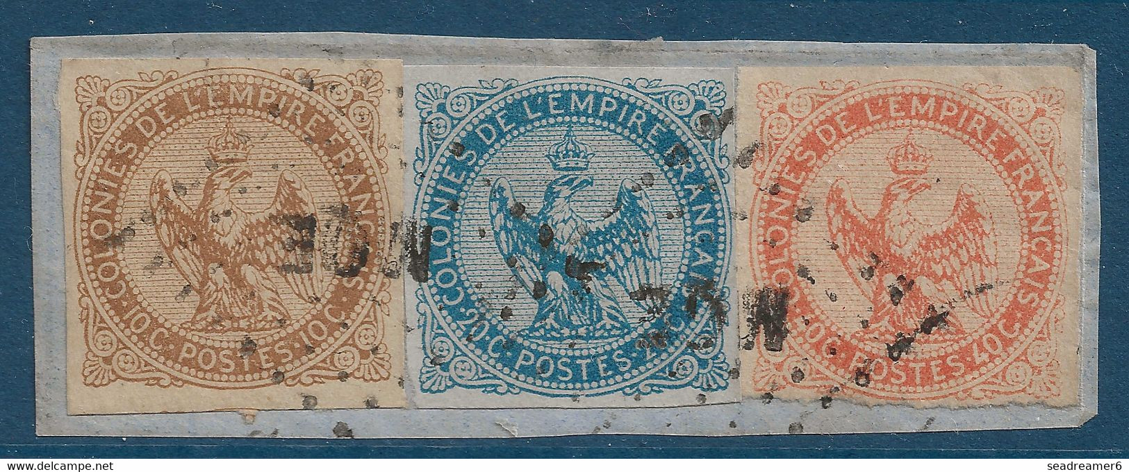 France Colonies Générales Fragment Tricolore Aigle N°3, 4 &5 Oblitérés Losange De Points MQE De Martinique TTB - Águila Imperial