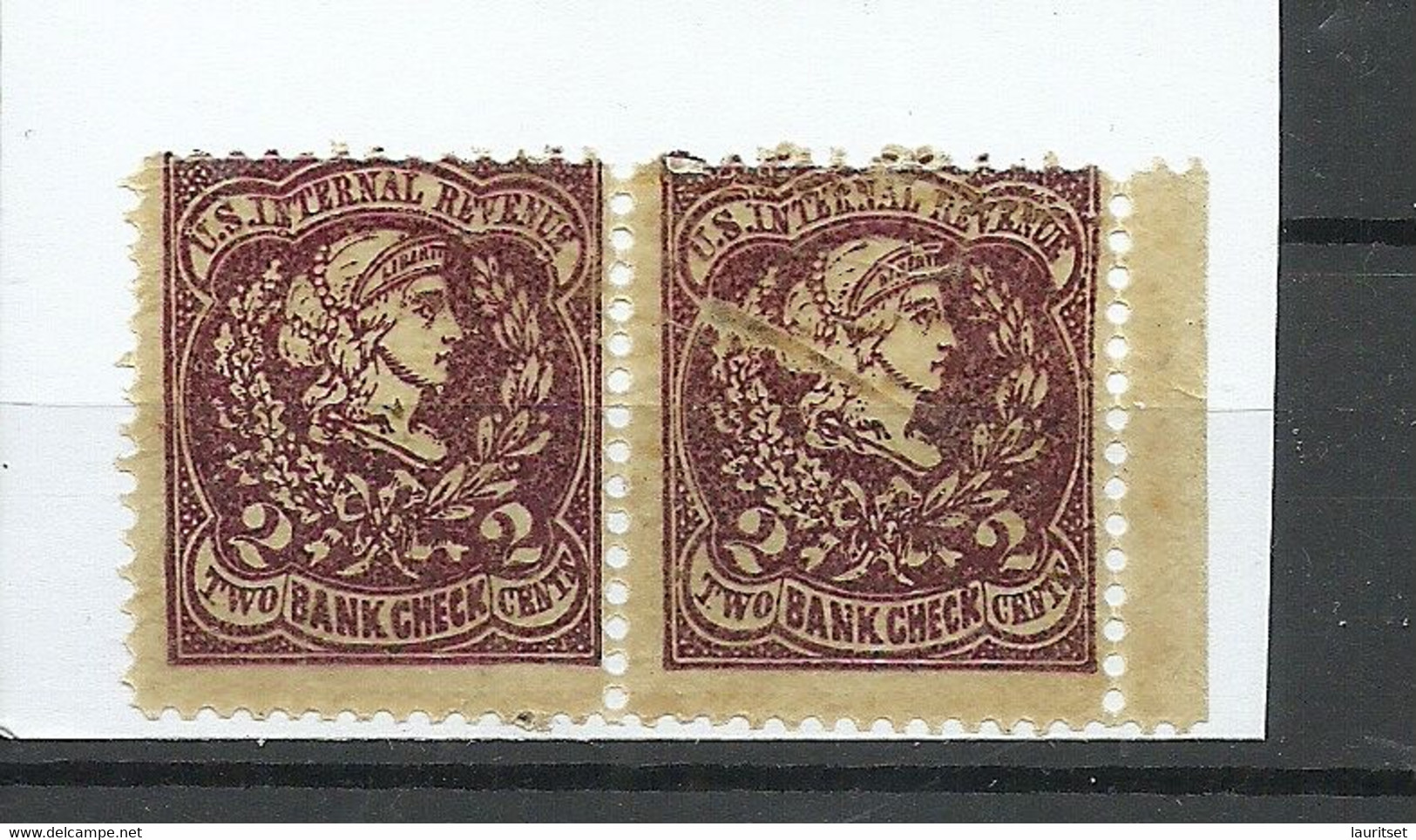 USA Interesting Internal Revenue Tax Stamps Bank Check Printed On Very Thin Paper Pair MNH - Revenues