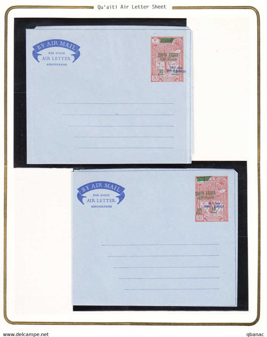 Aden Air Letter Aerogrammes, Kennedy Blue Overprint, 2 Pieces - Aden (1854-1963)