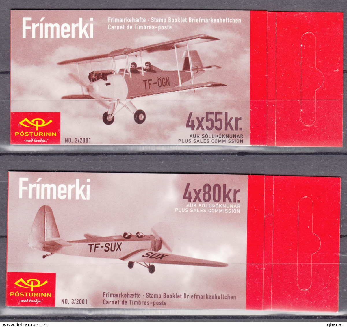 Iceland 2001 Airplane Mi#979,980 Carnets - Unused Stamps