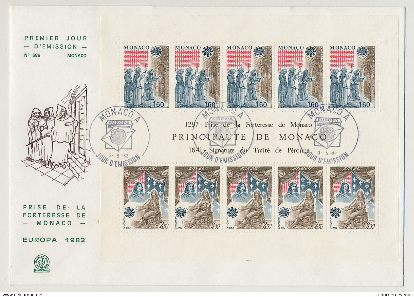 MONACO => Env FDC - Bloc Feuillet EUROPA 1982 - Prise De La Forteresse De Monaco - Monaco A - 3/5/1982 - FDC