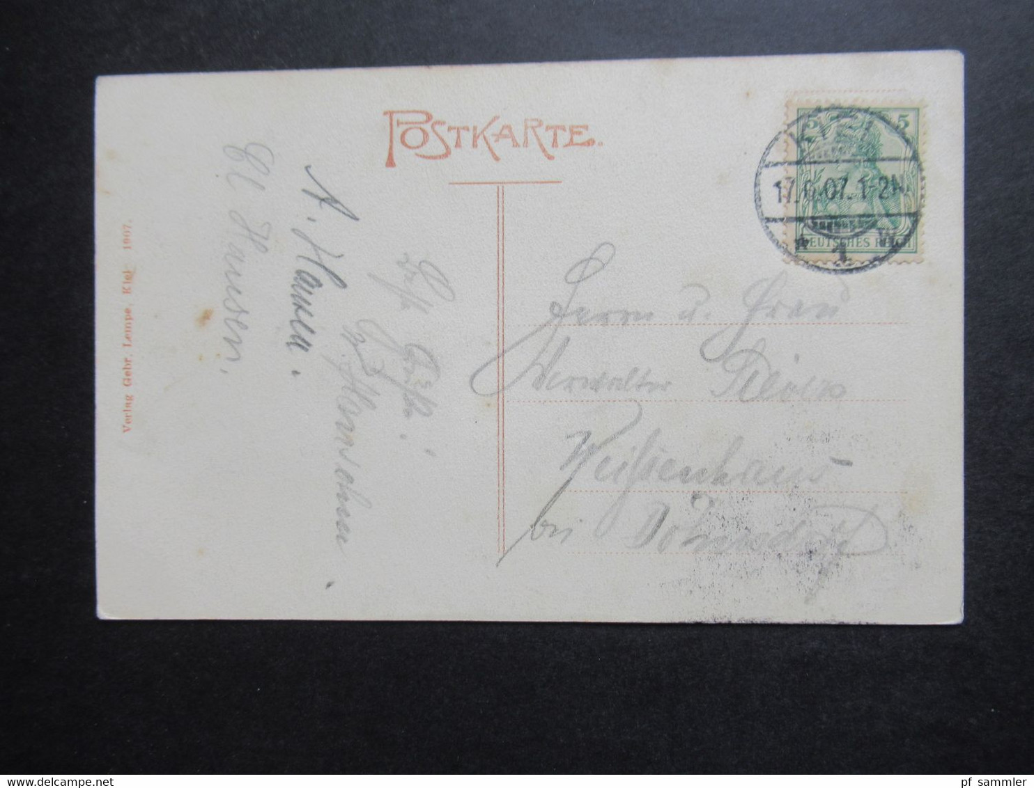 DR 1907 Kriegsschiff S.M.S. Friedrich Karl Verlag Gebrüder Lempe Kiel Tagesstempel Kiel - Oorlog