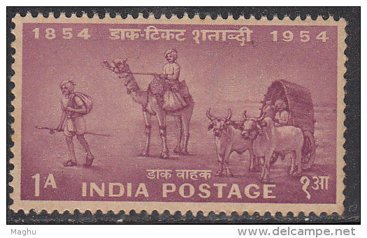 India MNH 1954, 1a Centenary, Postal Transport, Philately, Postal History, Camel. Bullock Cart, Cow, Animal, Runner, - Nuevos