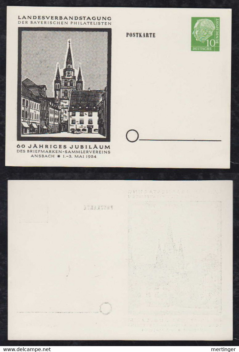 BRD Bund 1954 Heuss 10Pf Privat Ganzsache Postkarte PP8 ** Ansbach - Private Postcards - Mint