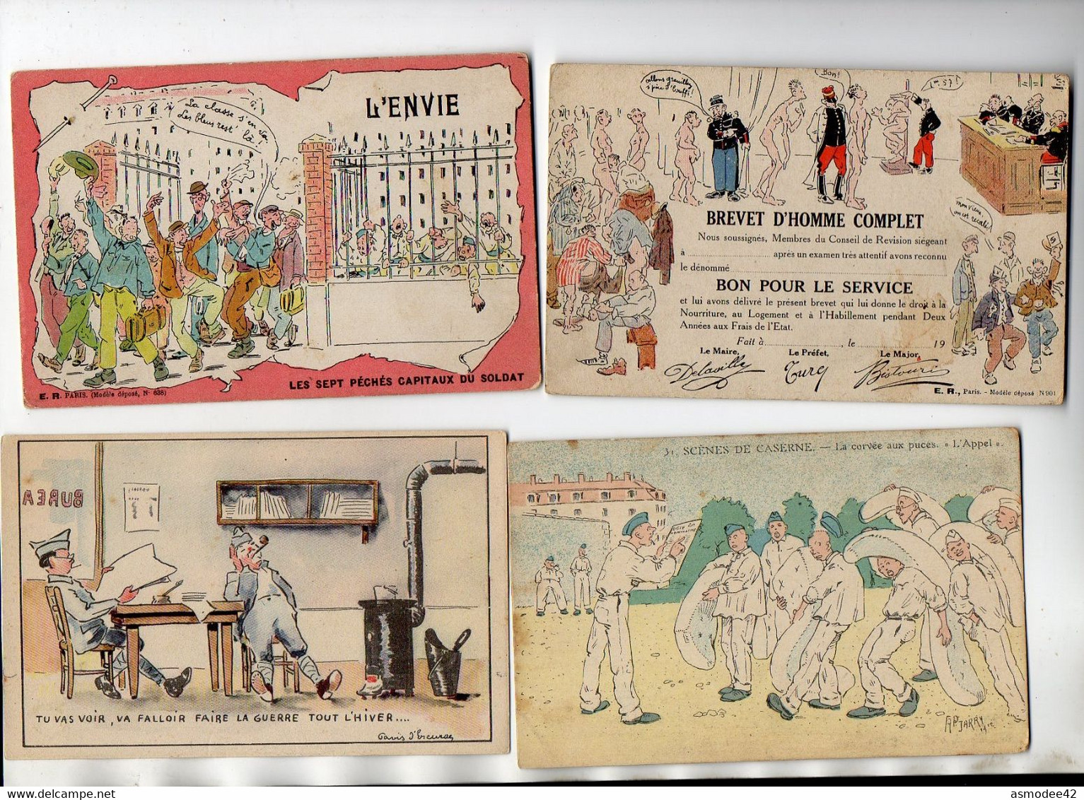 LOT DE 4 CPA - FANTAISIE HUMOUR MILITARIA - Humoristiques